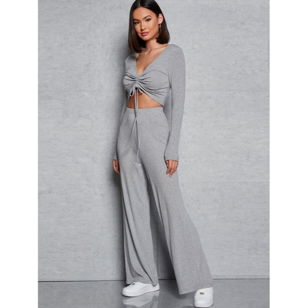 Grey Rib Knit 2 Piece Loungewear Set - Picture 4 of 7